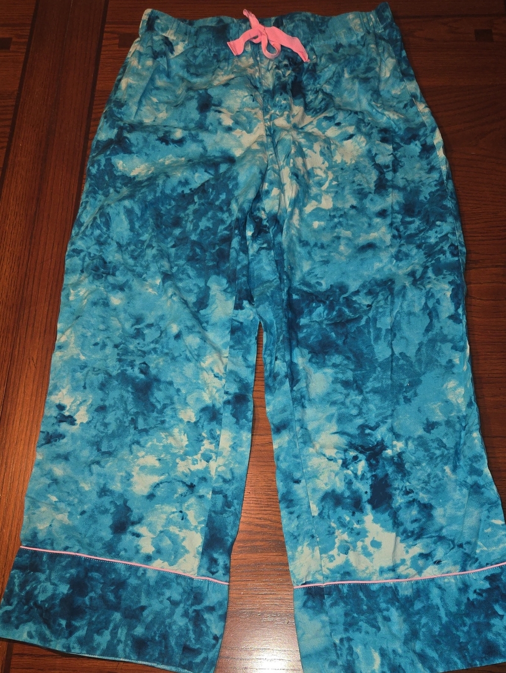 Lands' End Women's Blue Tie Dye Comfort Cotton Pajama Pants